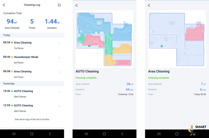 Reinigungshistorie des ECOVACS DEEBOT T20 OMNI ist in der App zu sehen.